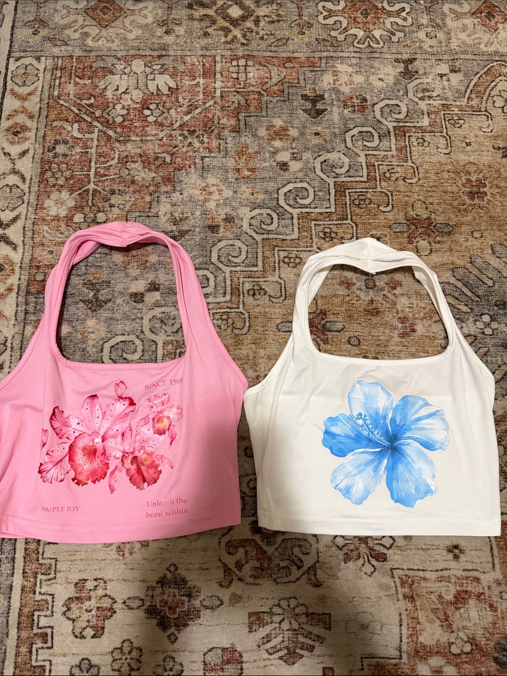 Simple Pink Floral Halter Crop Top